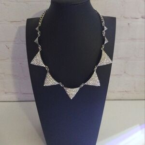 VTG Silver Tone Rhinestone Triangle Drops Adjustable Statement Necklace